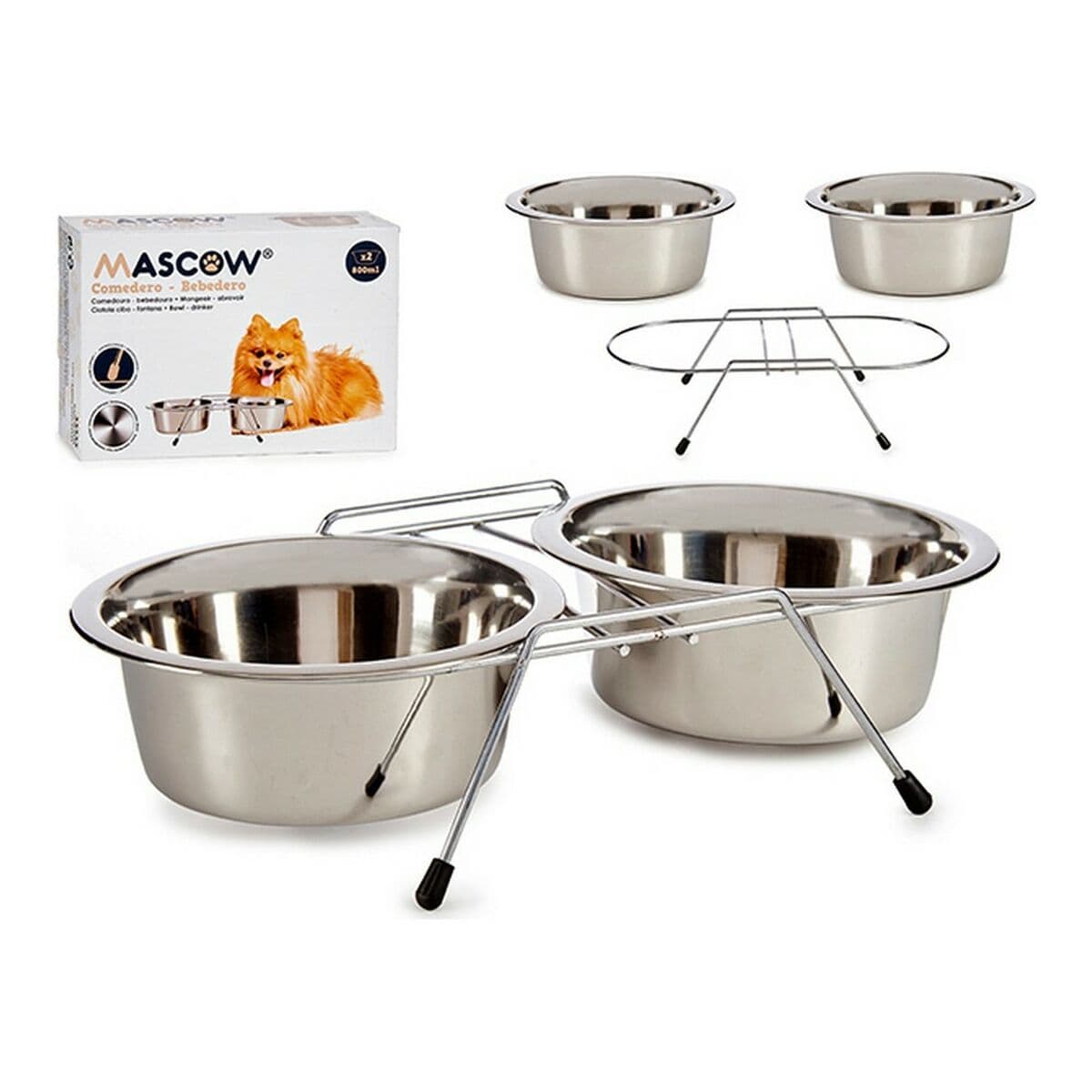 Comedero para Mascotas Mascow Plateado Acero Inoxidable 800 ml 16,3 x 8 x 34,5 cm 35 x 18,5 x 9 cm 17 x 6 x 34 cm Doble