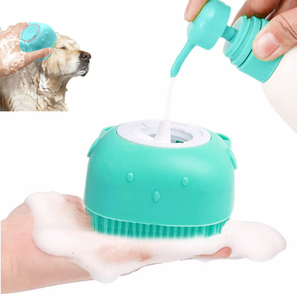 Cepillo de baño para mascotas con masajeador de silicona y gel de ducha