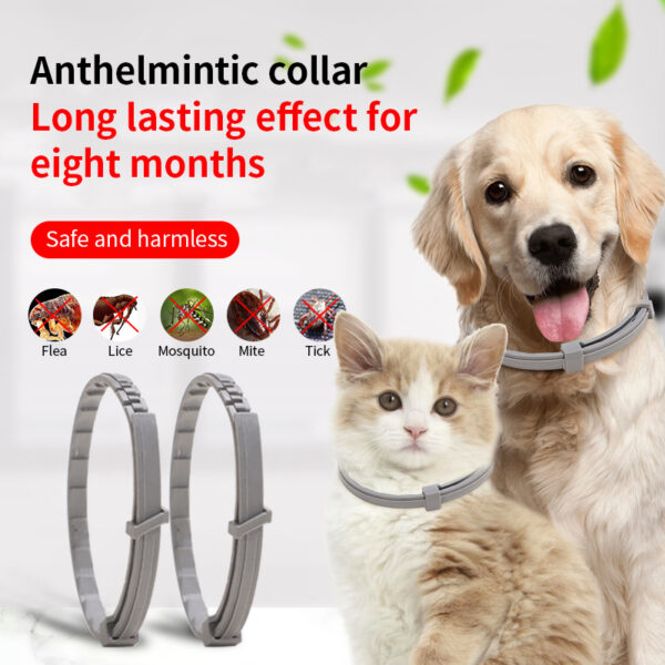 Collar de pulgas para perros y gatos ajustable con anillo de desparasitación vitro