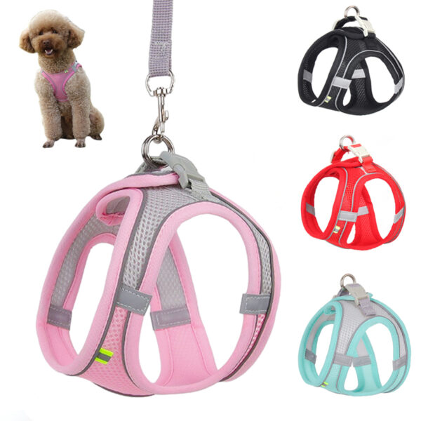 Conjunto de correa de arnés para perros pequeños - Chaleco ajustable para cachorros y gatos - Bulldog Francés, Chihuahua, Pug - Correa de plomo para caminar al aire libre.