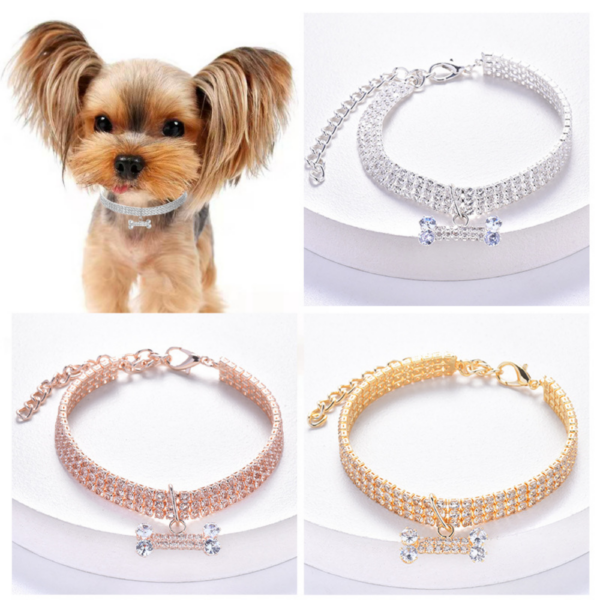 Collar ajustable de lujo con colgante de diamante de imitación para perros y gatos