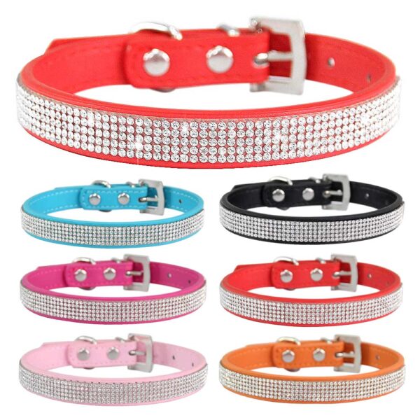 Collar de cuero con diamantes de imitación para mascotas | Accesorios elegantes para perros y gatos