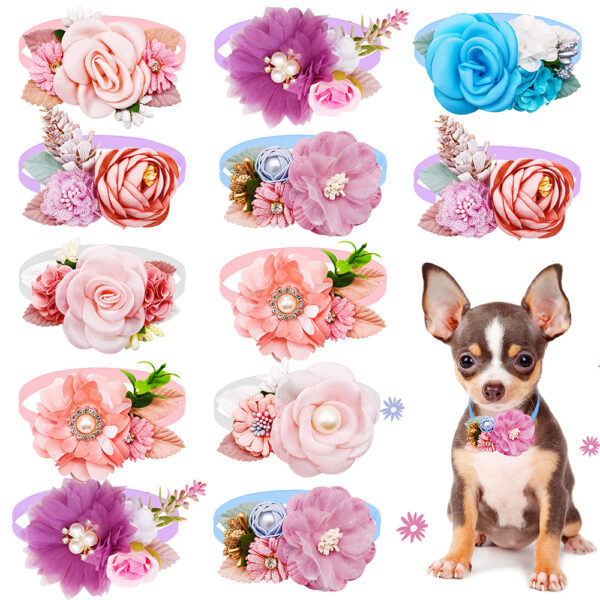 Pajaritas y lazos para perros con flores y perlas de diamantes