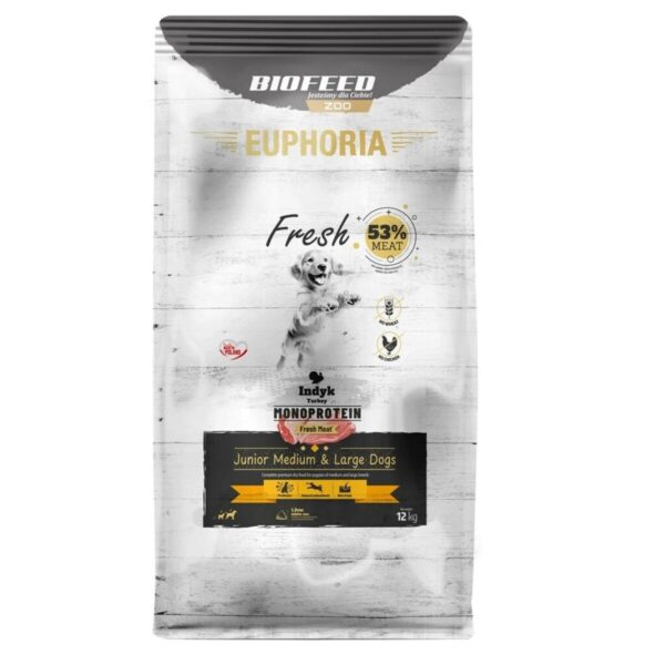 Pienso Biofeed Euphoria Fresh Junior Medium & Large Monoprotein Turkey Pavo 12 kg Cachorro/Junior 12,7 KG
